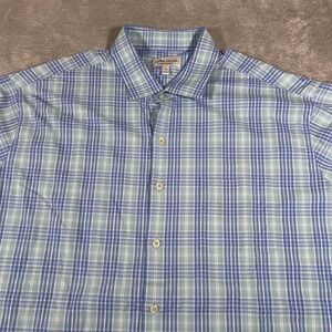 Peter Millar Summer Comfort Shirt Men XL Blue Plaid Collared Performance Stretch